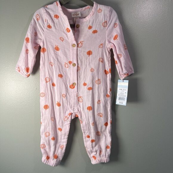 Cat And Jack Light Pink One Piece w pumpkin pattern, size 6-9M NWT - Picture 1 of 8